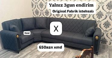 Künc divan – Original fabrik istehsalı - Şık tünd boz rəng, romb