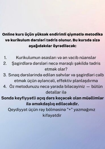 Repetitorlar: Müəllimlər üçün endirimli qiymətlə kurikulum+metodika kursu