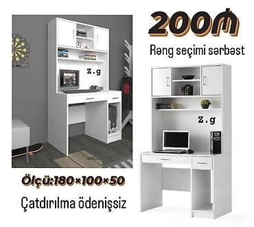 kitab stol: Kompyuter masası və üst şkaflı rəf sistemi - Ölçü: 180 × 100 × 50 sm — 1