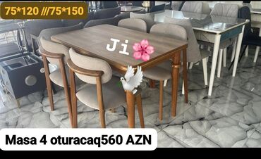 барные стулья со спинкой: Mətbəx üçün, Yeni, Dördbucaq masa, 4 stul lalafo.az -da барные стулья со спинкой: Mətbəx üçün, Yeni, Dördbucaq masa, 4 stul