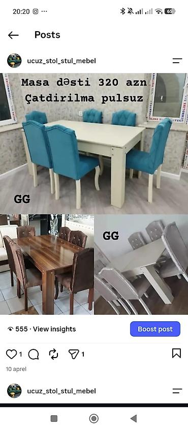 Masa dəsti – 320 AZN Çatdırılma pulsuz • Komplekt: 1 masa + 6 yumşaq