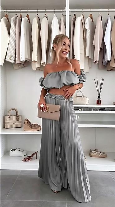 versace helanke: Dvodelni ženski komplet – plisirane široke pantalone i crop top sa — 5