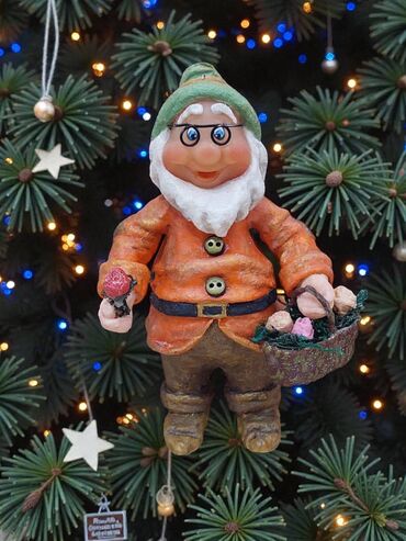 Ёлочные шары и украшения: Елочная игрушка «Гномик» 🎄 Милый гномик ручной работы высотой около — 1