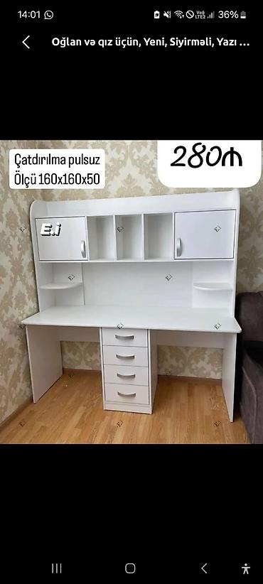 kompüter masa: Düz masa, Stulsuz, Polkalı, Siyirməli, MDF — 1