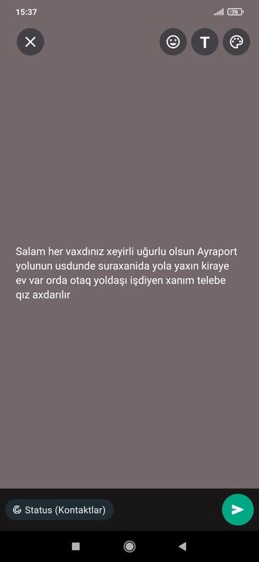 130 manata kiraye evler: Salam Suraxanıda Aeroport yolunun üstü yola yaxın 1otaqlı ev kiraye