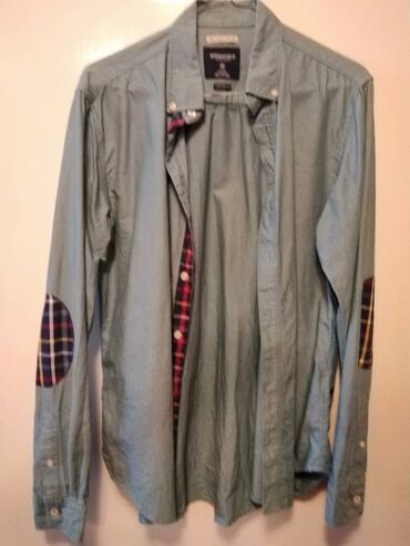 bershka muske majice: Shirt Long sleeves, M (EU 50), Springfield, color - Grey, Cotton