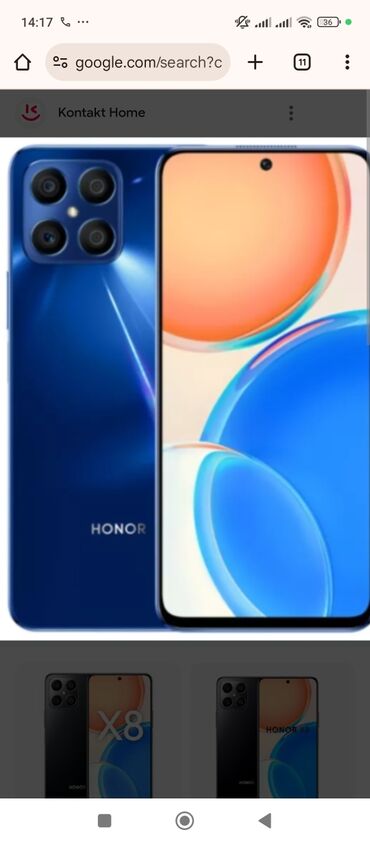 dubaydan telefon: Honor X8, 128 GB, rəng - Göy, Sensor, Barmaq izi, İki sim kartlı