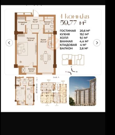 купить квартиру в строящемся доме: 1 комната, 59 м², Элитка, 11 этаж, ПСО (под самоотделку)
