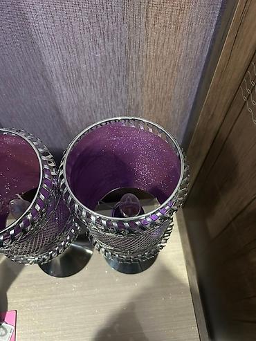 sensorlu lampa: Bənövşəyi şabaşurla bəzədilmiş 2 ədəd masaüstü dekorativ Dəst yalnız 2 — 4