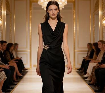 Haljine: Elegantna večernja haljina bez rukava sa drapiranim kaskadnim izrezom — 6