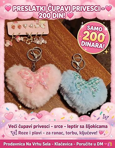 ranac ženski: Preslatki čupavi privesci – srce sa leptirićem od šljokica - Model — 1