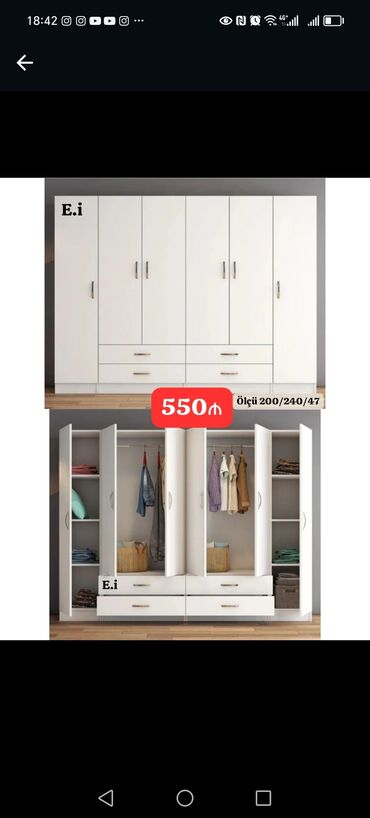 Dolablar: Yeni, Kupe, 5 qapı Düz dolab, Dolab-asılqan, Azərbaycan — 23