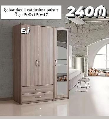 taxta asılqan: Güzgülü paltar şkafı – müasir dizayn, taxta teksturalı rəng. Ölçü — 1