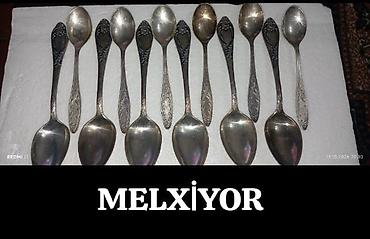 qədimi çaydan: Melxior qaşıq dəsti – 12 ədəd - Material: melxior (nikel-gümüş — 1