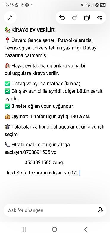 memar ecemide kiraye evler: KİRAYƏ EV Ünvan: Gəncə şəhəri, Pasyolka ərazisi, Texnologiya — 2