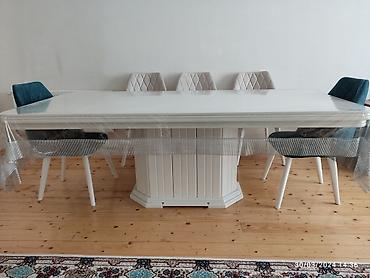oturacaq uzu: Qonaq otağı üçün, İşlənmiş, Açılmayan, Dördbucaq masa, 8 stul — 5