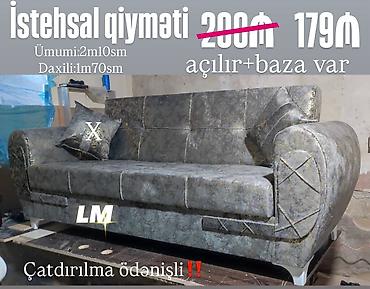 divan ucun yastiqlar: Açılan mexanizmli, bazalı divan - Ölçülər: ümumi 2 m 10 sm, daxili 1 — 1