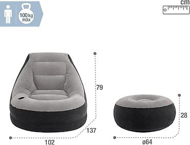 divan kreslolar: №: 14718 Məhsulun adı: Şişmə kreslo Intex 68564, PVC, boz, 102×79×137 — 3