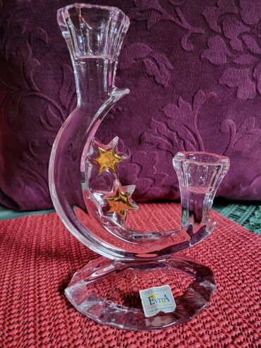 Ostali kućni dekor: Svecnjak nov kristal,led kristal 90te. Visina. 19/10cm — 10