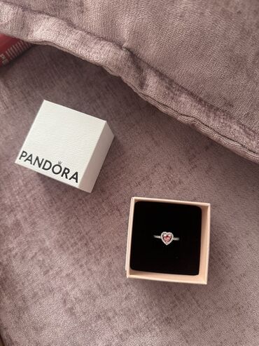 чёрное кольцо из вольфрама: Кольцо Pandora с розовым сердцем - Оригинальное кольцо Pandora в