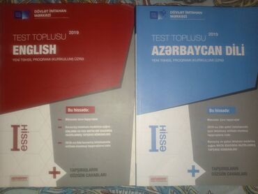 стол книга: 9-cu sinif üçün ingilis və Azərbaycan testləri, bir kitab 5 manat