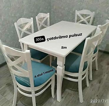quxna divan: Ağ rəngli mətbəx masa və stul dəsti. Dəstə 1 ədəd düzbucaqlı masa və 4 — 3