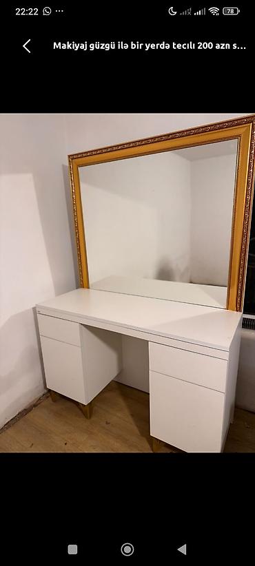 kafe stolu: Makiyaж masasə və böyük güzgü dəsti - Ağ rəngli, minimalist dizaynlı — 1