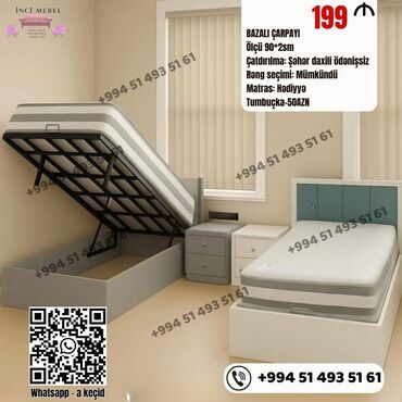 купить двуспальная кровать: Новый, Односпальная кровать, С подъемным механизмом, С матрасом, Без выдвижных ящиков, Азербайджан
