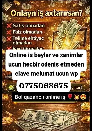 Onlayn iş fürsəti – bəy və xanımlar üçün Təsvir: - Satış olmadan -