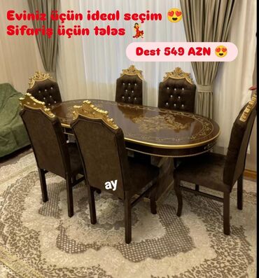 Stullar: Qonaq otağı üçün, Yeni, Kvadrat masa, 6 stul