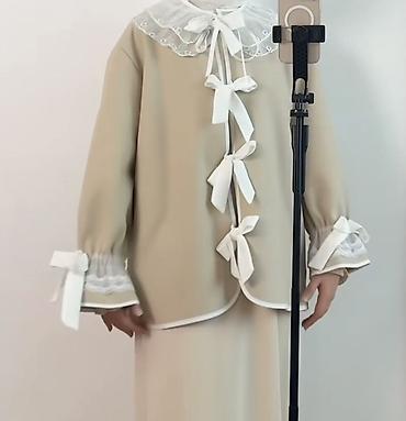 пошив верхней одежды: Комплект в стиле modest fashion: жакет + платье - Цвет: бежевый - — 2