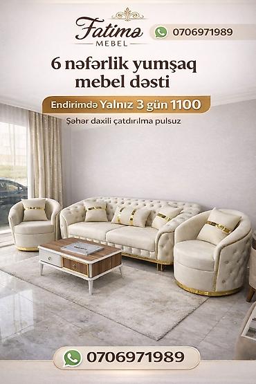 kuncluk divan: Fatimə Mebel – 6 nəfərlik yumşaq mebel dəsti Tərkibi: - 1 ədəd üçlü — 1