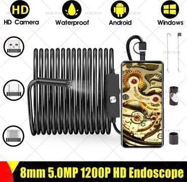 прибор для диагностики авто через телефон: Камера 1200 HD 5MP. Эндоскоп, объектив 8 мм., жесткий кабель, длина