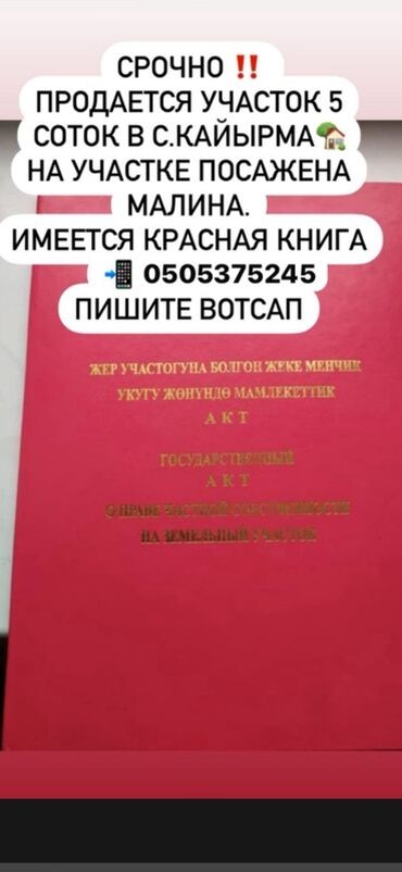 дом в районе кызыл аскер: 5 соток, Для сельского хозяйства, Красная книга