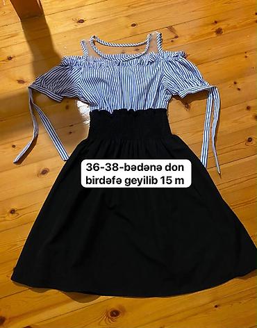 Donlar: Qadın geyimləri – 3 ədəd don 1) Tünd mavi, zolaqlı, parıltılı midi — 2