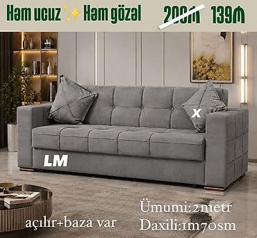 kohnə divanlar: Boz rəngli, üç nəfərlik divan. - Açılır mexanizmli, yatacaq funksiyası — 1