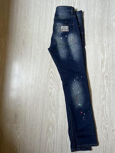 2xl neçə razmerdi: 6 defe geyinilib!!!!!Boyalarla efektli tünd-mavi cins şalvar - Model — 1