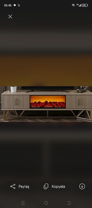 vitrin stend: Elektrikli biokaminli TV stendi - Müasir dizayn: Zolaqlı fasadlar — 1