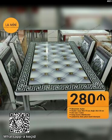 metbex masa: Mətbəx üçün, Açılan, Dördbucaq masa, 4 stul