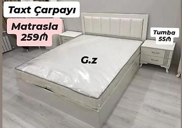 tumbucka: Ağ rəngdə taxt çarpayı və uyğun tumbalar dəsti. - Taxt çarpayı — 1