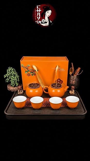 premium cay fabriki: Çay dəsti, rəng - Narıncı, Keramika, 4 nəfərlik — 1