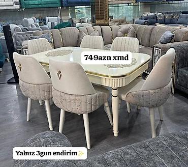 qabaq stul: Yemək otağı dəsti – masa + 6 stul - Rəng: krem/şampan tonlarında - — 1