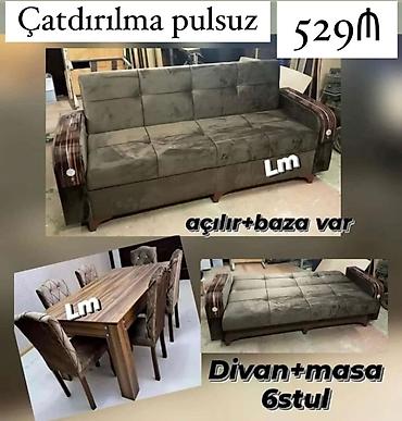 stolllar: Divan + masa + 6 stul dəsti - Qiymət: 529₼ - Çatdırılma pulsuz — 1