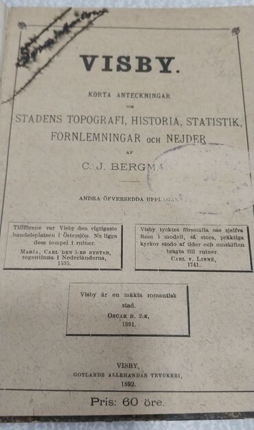 Digər kitablar və jurnallar: Qədimi kitab, 1892-ci il nəşri olan kitab satılır. Visby. Korta — 2