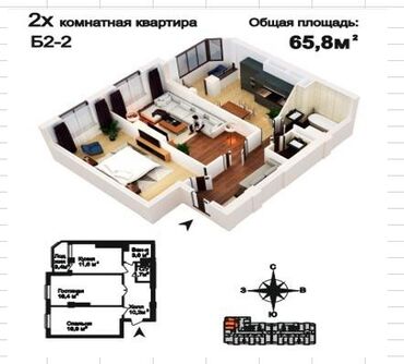 продается квартира псо центр: 2 комнаты, 66 м², Элитка, 11 этаж, ПСО (под самоотделку)