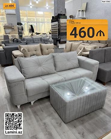 Divanlar: Divan – ölçü: 230 sm - Rəng: açıq boz - Üç yastıqla komplekt - Yumşaq — 1