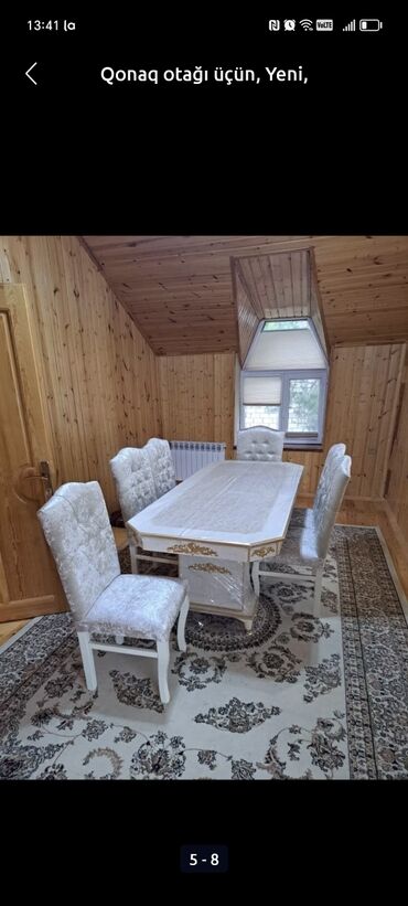 Masa və oturacaq dəstləri: Qonaq otağı üçün, Yeni, Açılmayan, Dördbucaq masa, 6 stul — 21