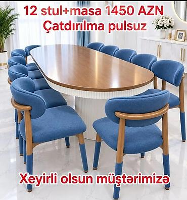 12 neferlik stol: 12 nəfərlik yemək dəsti Tərkib: - 1 ədəd iri, oval formalı yemək — 2