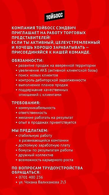 Требуется Торговый агент, График: Шестидневка, Без опыта, Карьерный рост, Полный рабочий день