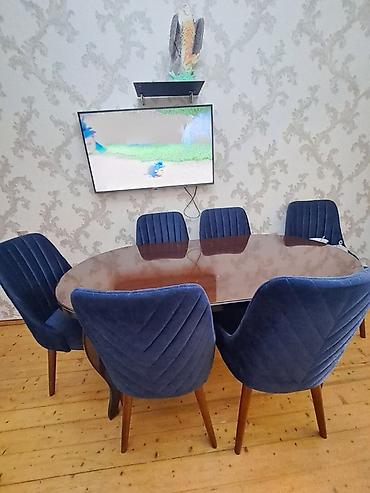 salon stollari: Qonaq otağı üçün, İşlənmiş, Açılmayan, Oval masa, 6 stul — 2